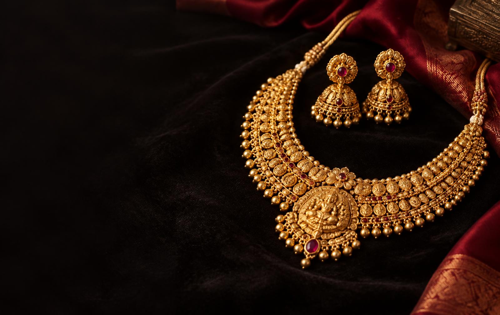 Traditional gold necklace and earrings